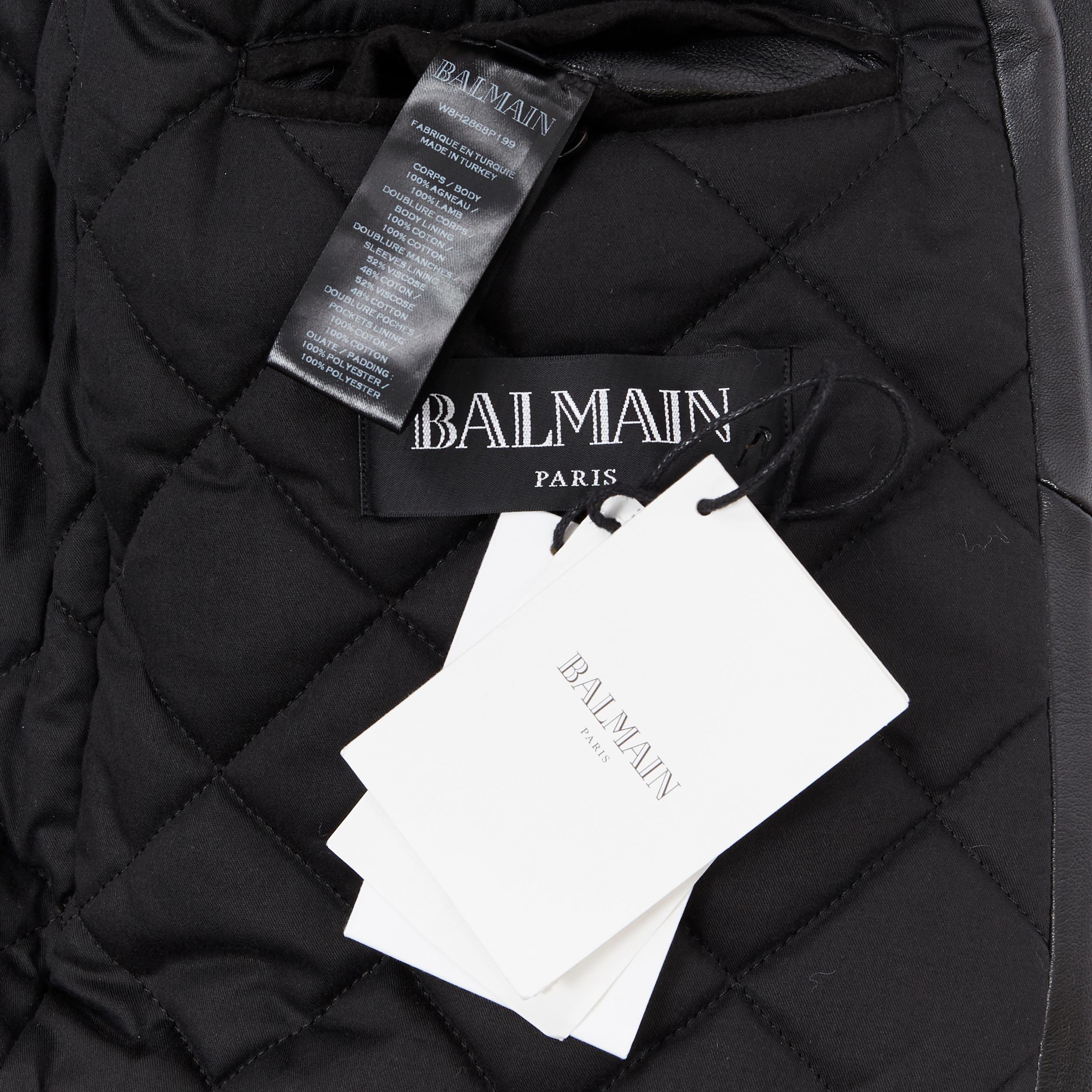 new BALMAIN black lambskin padded Perfecto moto biker leather jacket EU48 M 6