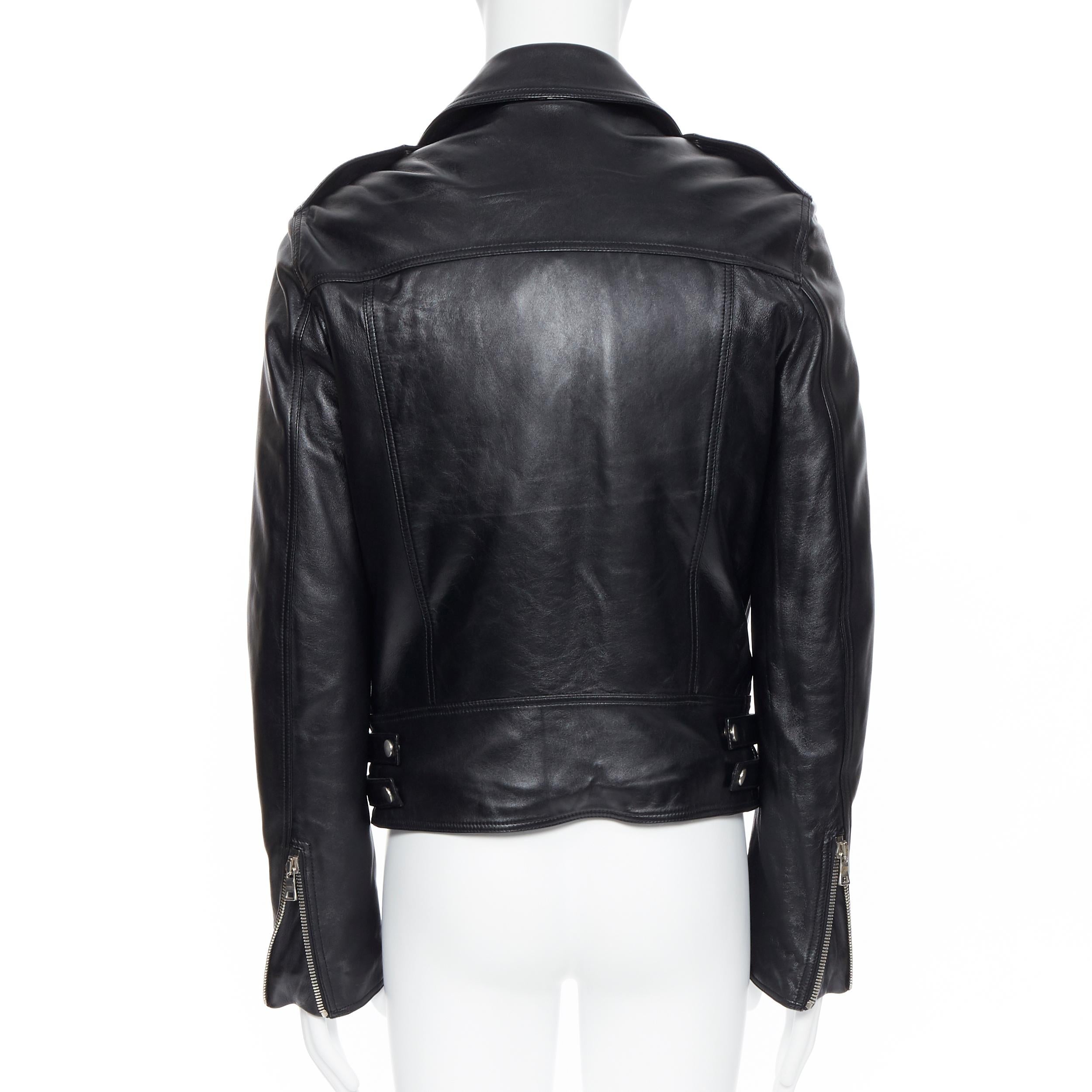 new BALMAIN black lambskin padded Perfecto moto biker leather jacket EU48 M 1