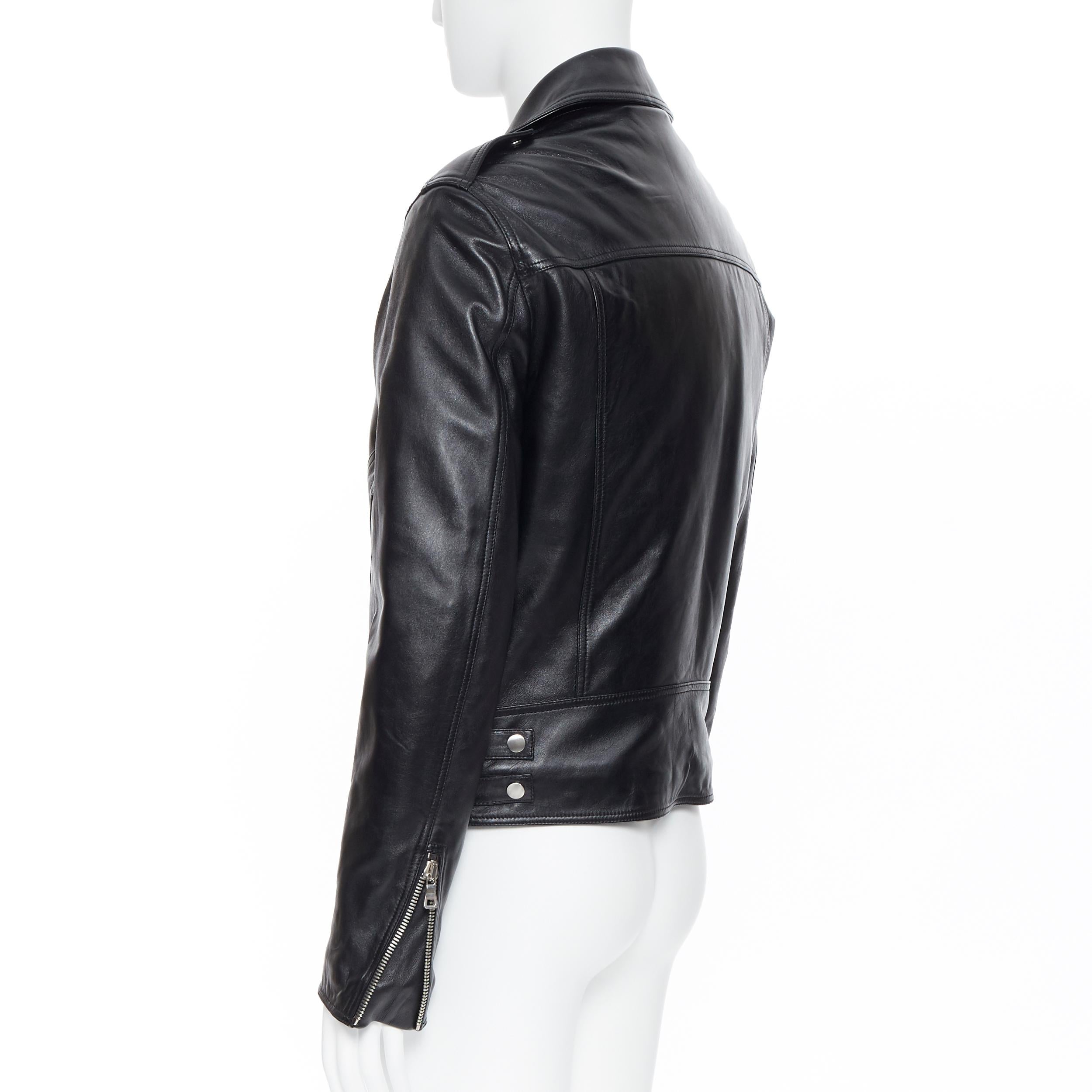 new BALMAIN black lambskin padded Perfecto moto biker leather jacket EU48 M 2