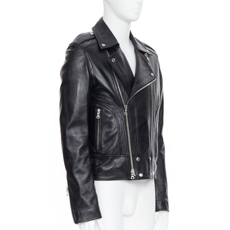 new BALMAIN black lambskin padded Perfecto moto biker leather jacket EU50 L  For Sale at 1stDibs