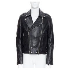new BALMAIN black lambskin padded Perfecto moto biker leather jacket EU50 L
