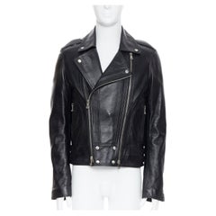 BALMAIN Schwarze gepolsterte Perfecto Moto-Bikerjacke aus Lammfell EU50 L