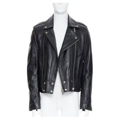 BALMAIN Veste en cuir de moto Perfecto rembourrée en peau d'agneau noir EU52 XL, neuve