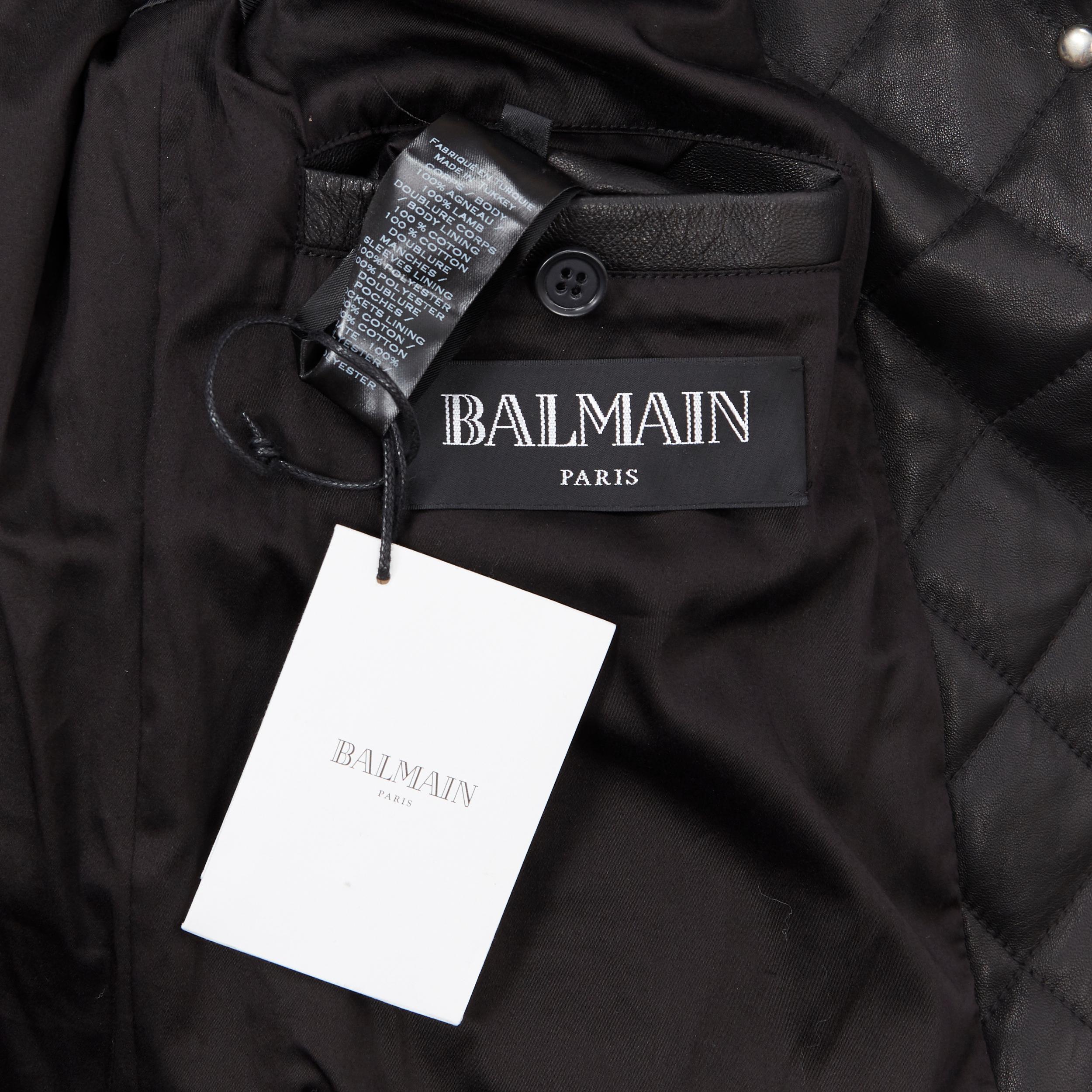 new BALMAIN black lambskin silver studded diamond quilted biker jacket EU48 M 4