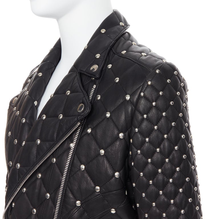 new BALMAIN black lambskin silver studded diamond quilted biker jacket EU48  M at 1stDibs | balmain jacket men's diamond, heart studded leather jacket,  diamond studded jacket