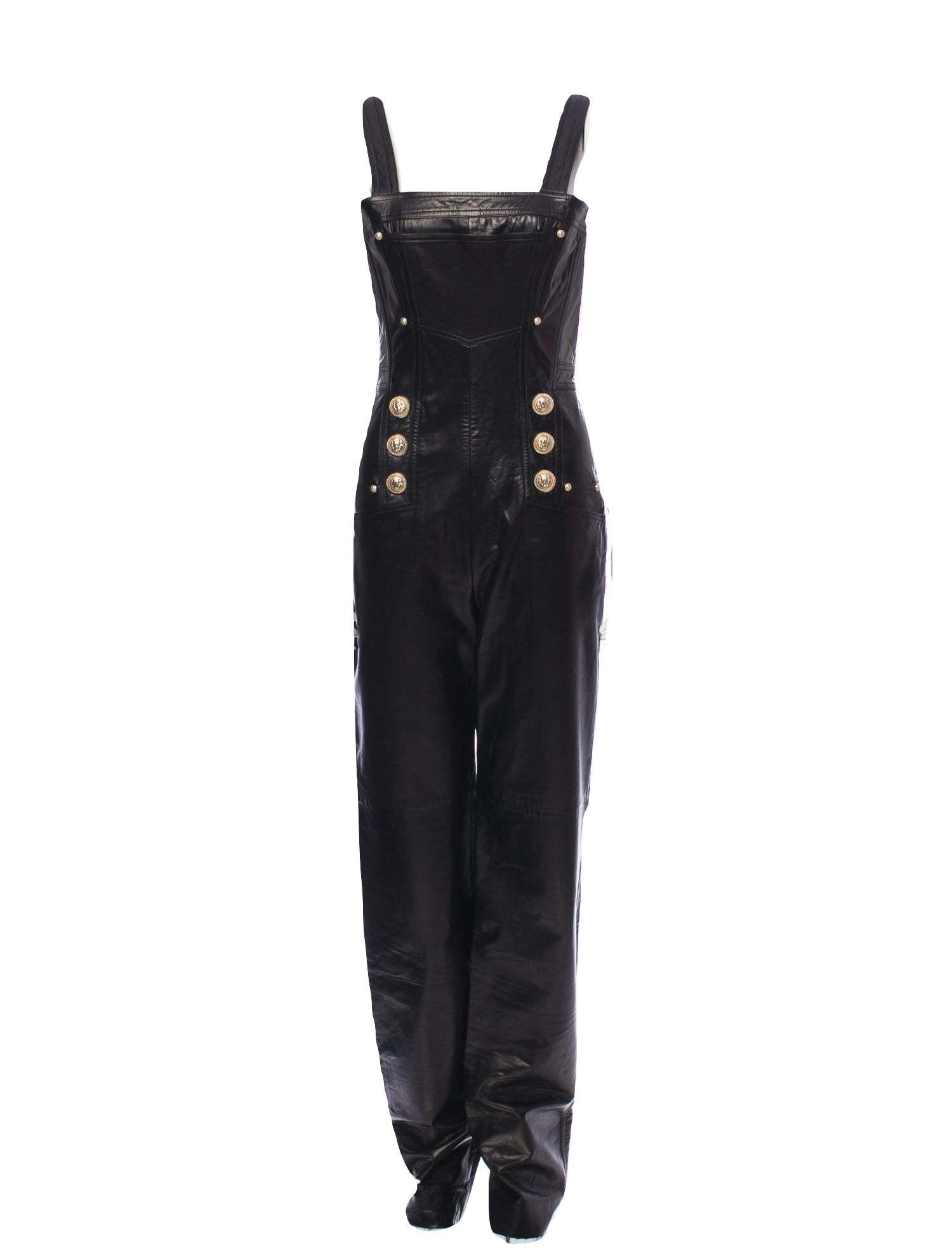 New Balmain Black Leather Jumpsuit Size FR38 $5000 With Tags at 1stDibs ...