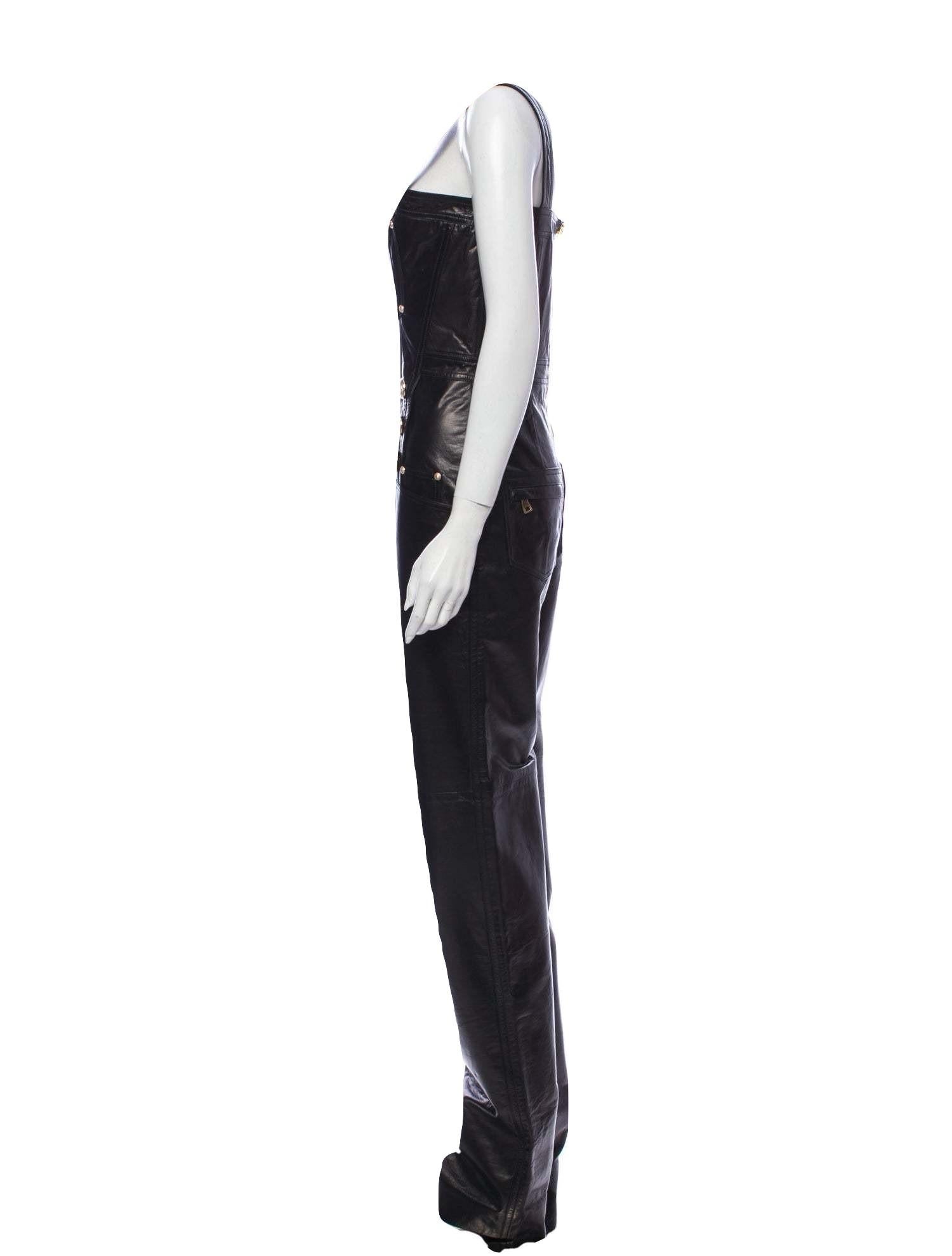 New Balmain Black Leather Jumpsuit Size FR38 $5000 With Tags In New Condition In Leesburg, VA