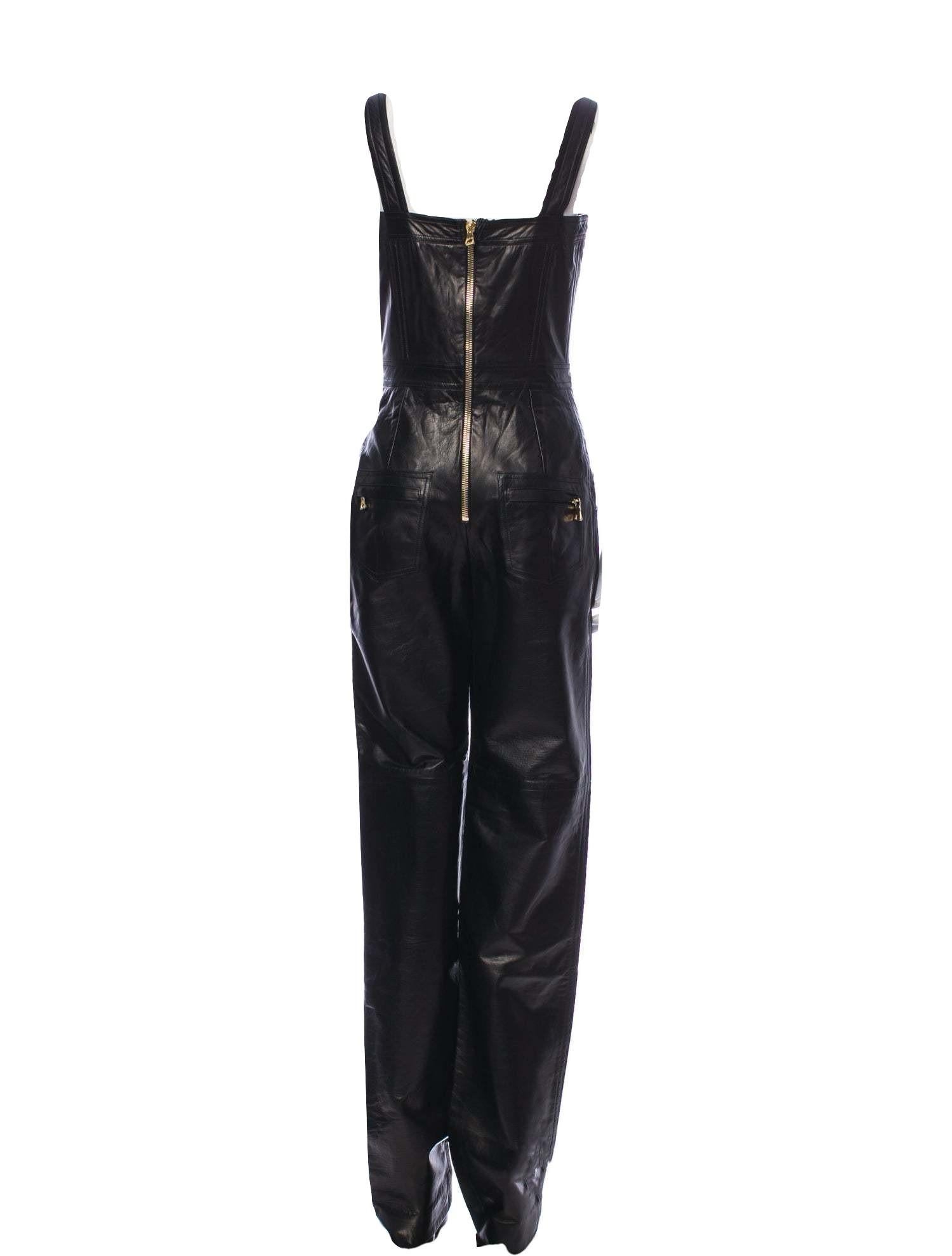 Women's New Balmain Black Leather Jumpsuit Size FR38 $5000 With Tags