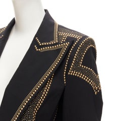 new BALMAIN black micro gold stud embellished peak lapel cropped blazer 16A XS