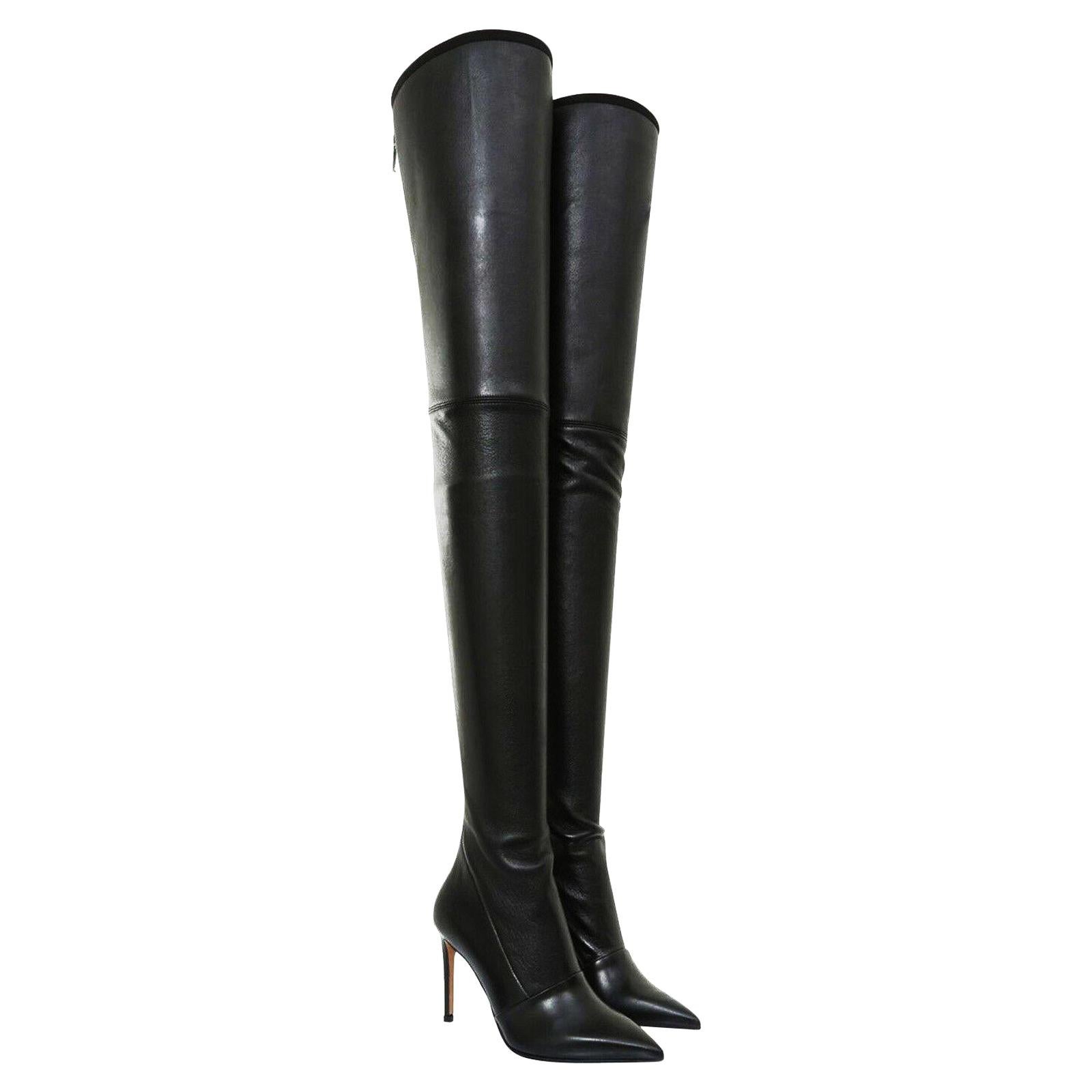 Nuevo Balmain Botas de tacón de aguja de piel elástica negra 36 37 37,5 38 en venta