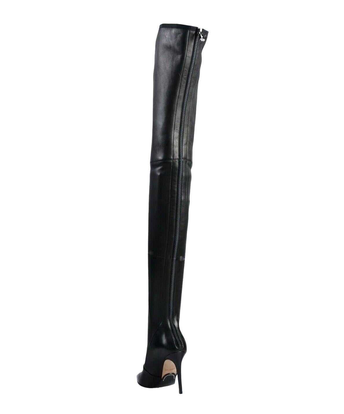 New Balmain Black Stretch Leather Thigh High Stiletto Heel Boots 6 7 7. ...