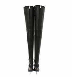 New Balmain Black Stretch Leather Thigh High Stiletto Heel Boots 36 37 37.5 38