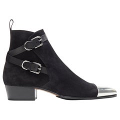 new BALMAIN black suede silver toe cap buckle anthos ankle boots shoes EU43