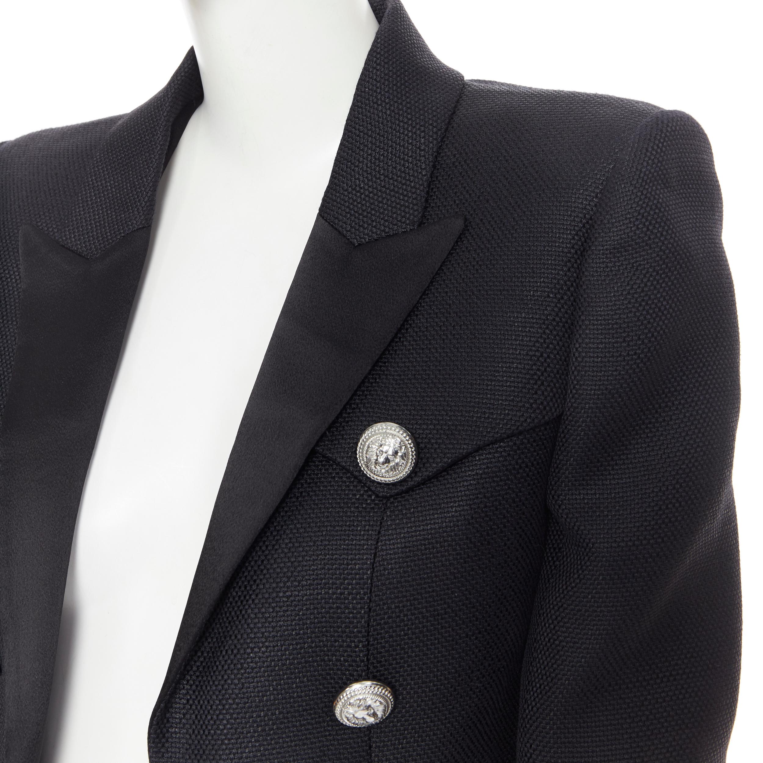 new BALMAIN black textured silver double breasted cropped blazer jacket FR38 S In New Condition In Hong Kong, NT