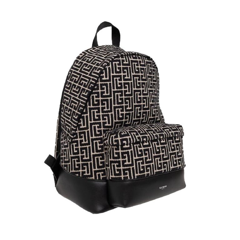 New Balmain Black White 1945 AllOver Monogram Jacquard Backpack