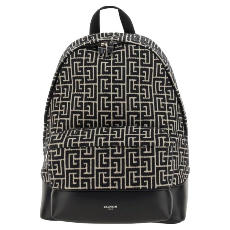 New Balmain Black White 1945 AllOver Monogram Jacquard Backpack