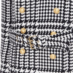 neu BALMAIN schwarz weiß Hahnentritt gold doppelreihig militärischer Wollmantel EU48