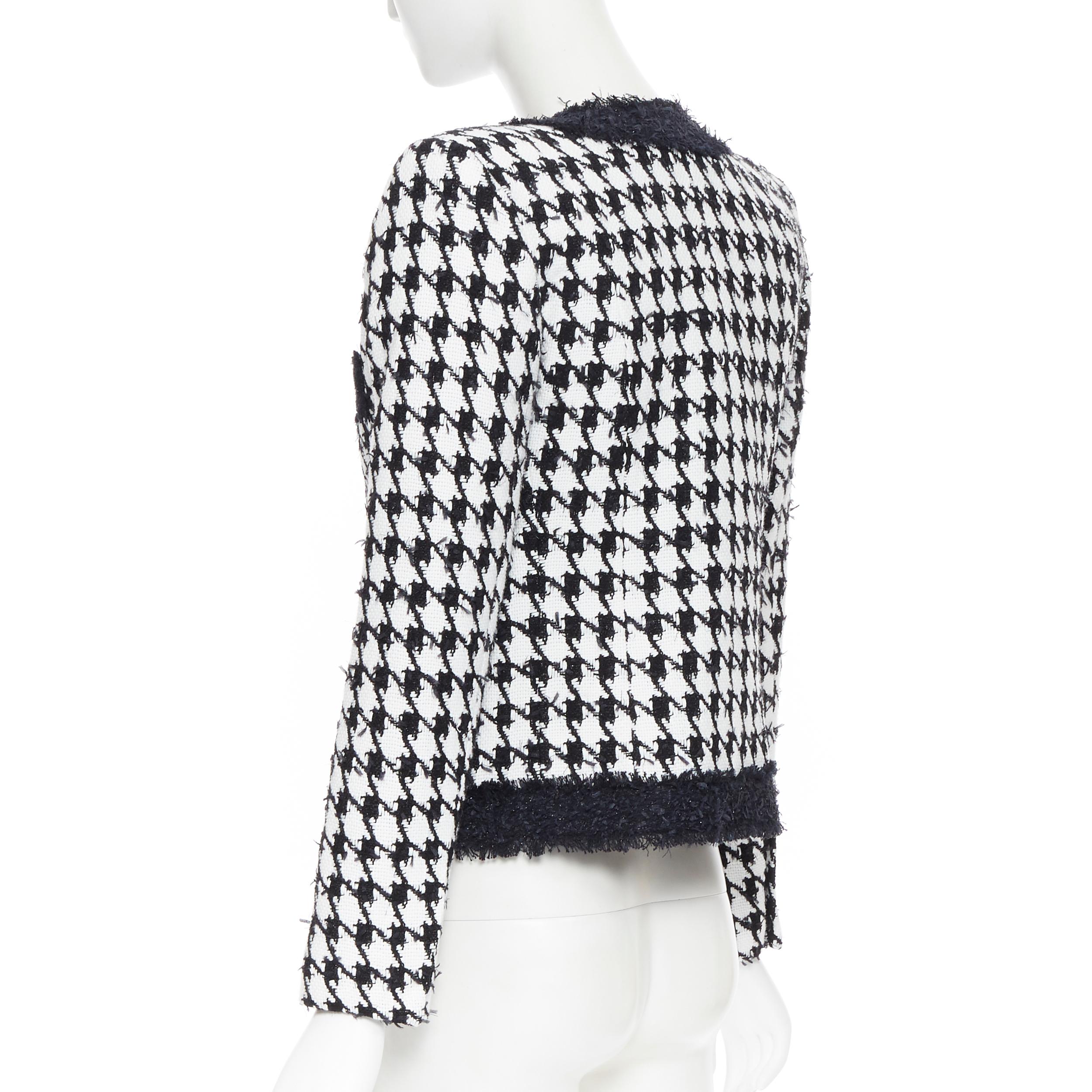 nuevo BALMAIN negro blanco pata de gallo tweed chaqueta cropped acolchada 4 bolsillos FR34 1