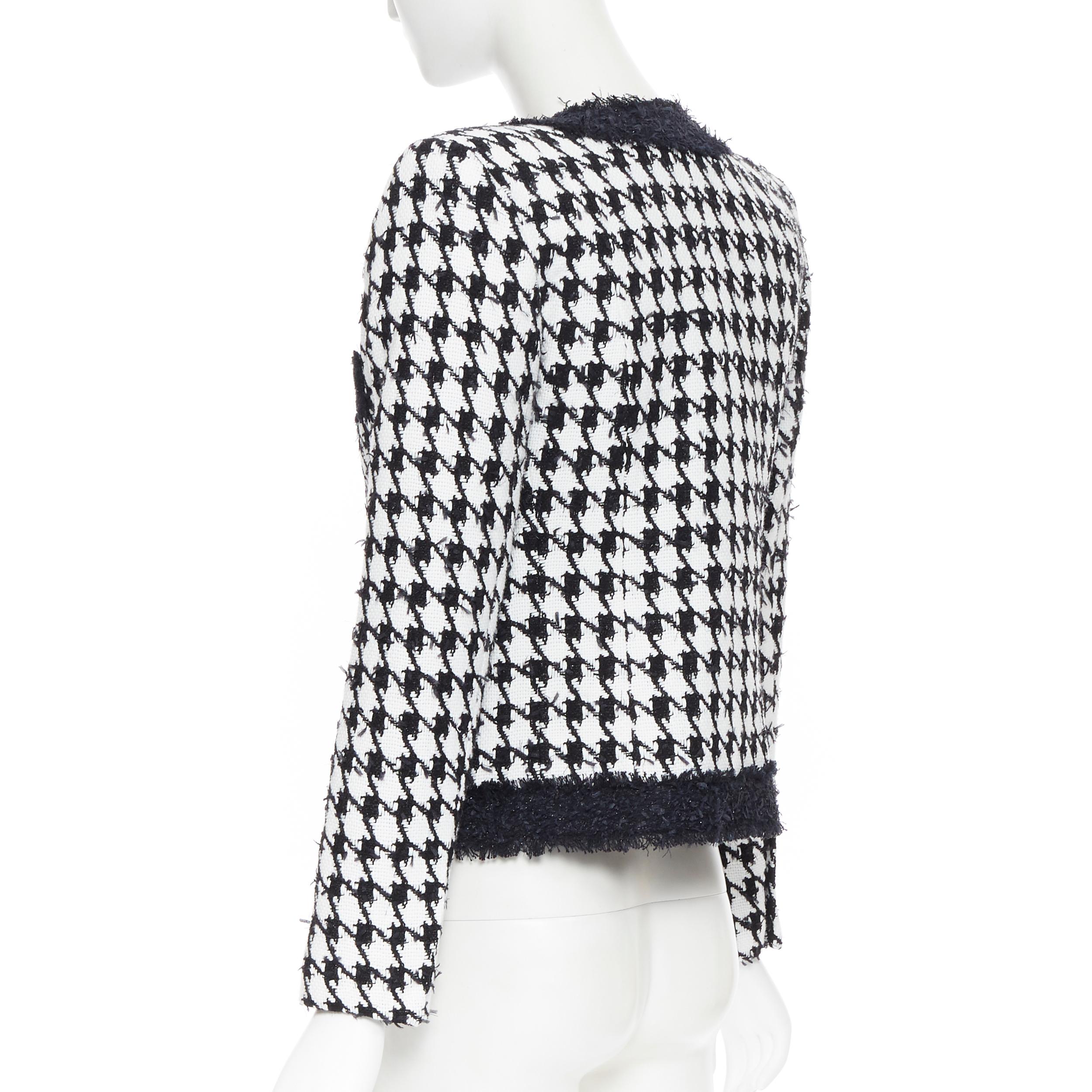 Black new BALMAIN black white houndstooth tweed 4 pocket padded cropped jacket FR34