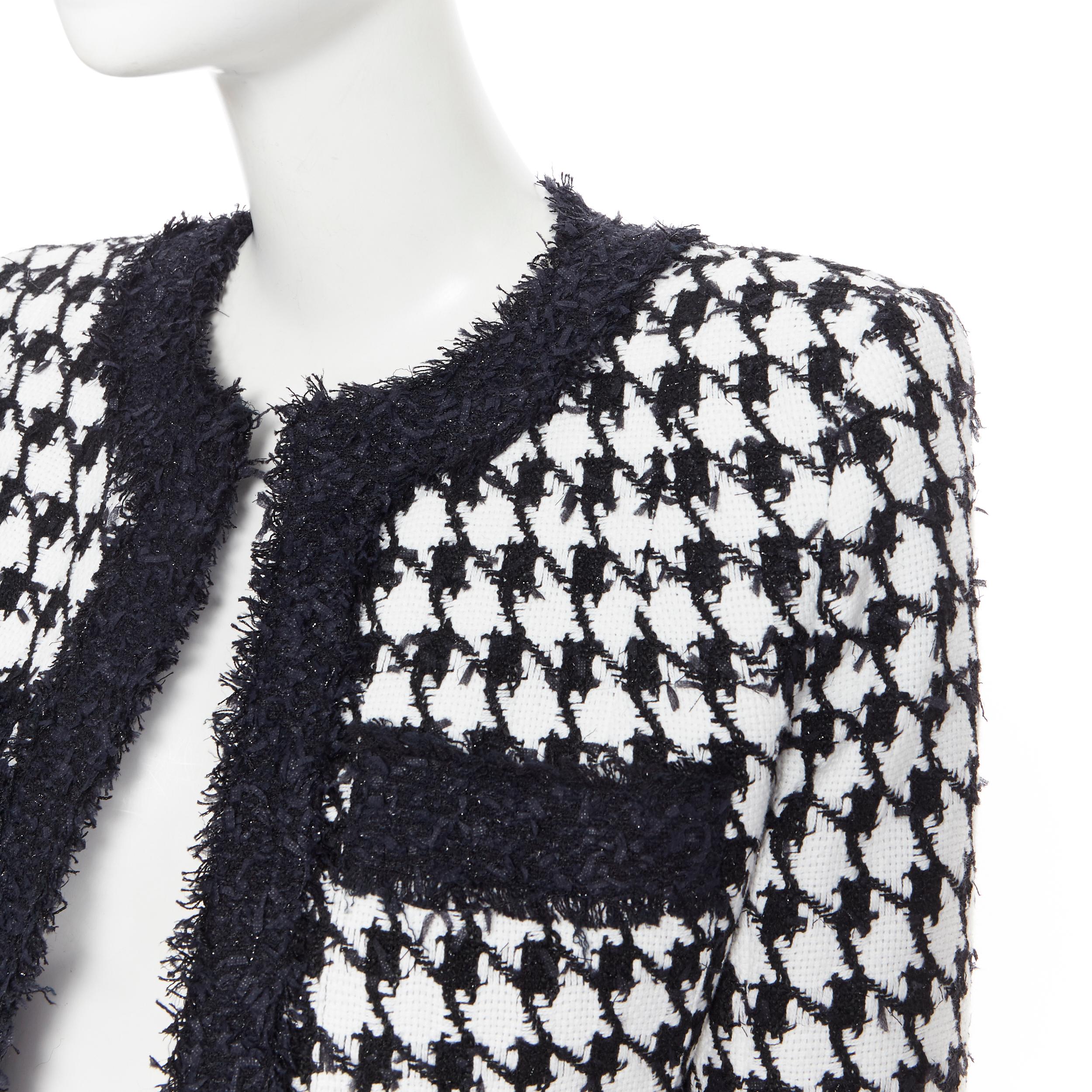 new BALMAIN black white houndstooth tweed 4 pocket padded cropped jacket FR34 In New Condition In Hong Kong, NT