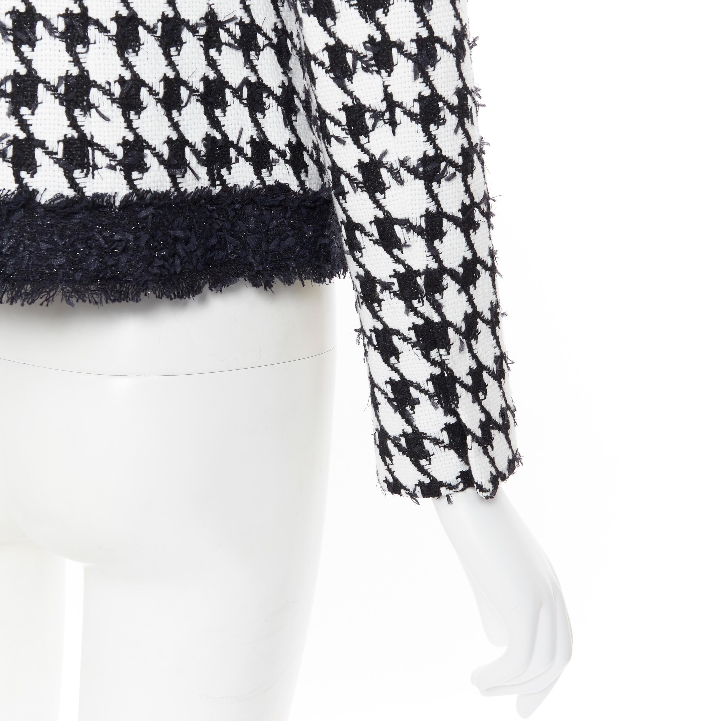 new BALMAIN black white houndstooth tweed 4 pocket padded cropped jacket FR34 1