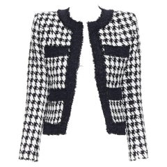 new BALMAIN black white houndstooth tweed 4 pocket padded cropped jacket FR34