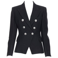 new BALMAIN black wool blend military double breasted blazer jacket FR40 M