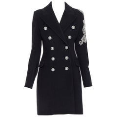 new BALMAIN black wool cashmere bead embellished double breasted coat FR36 S