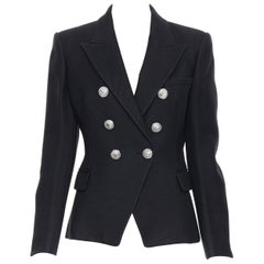 new BALMAIN black wool cotton military double breasted blazer jacket FR40 M