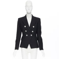 new BALMAIN black wool cotton military double breasted blazer jacket FR42 L
