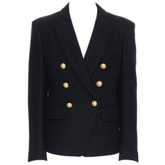 new BALMAIN black wool gold military button double breasted nautical jacket EU46