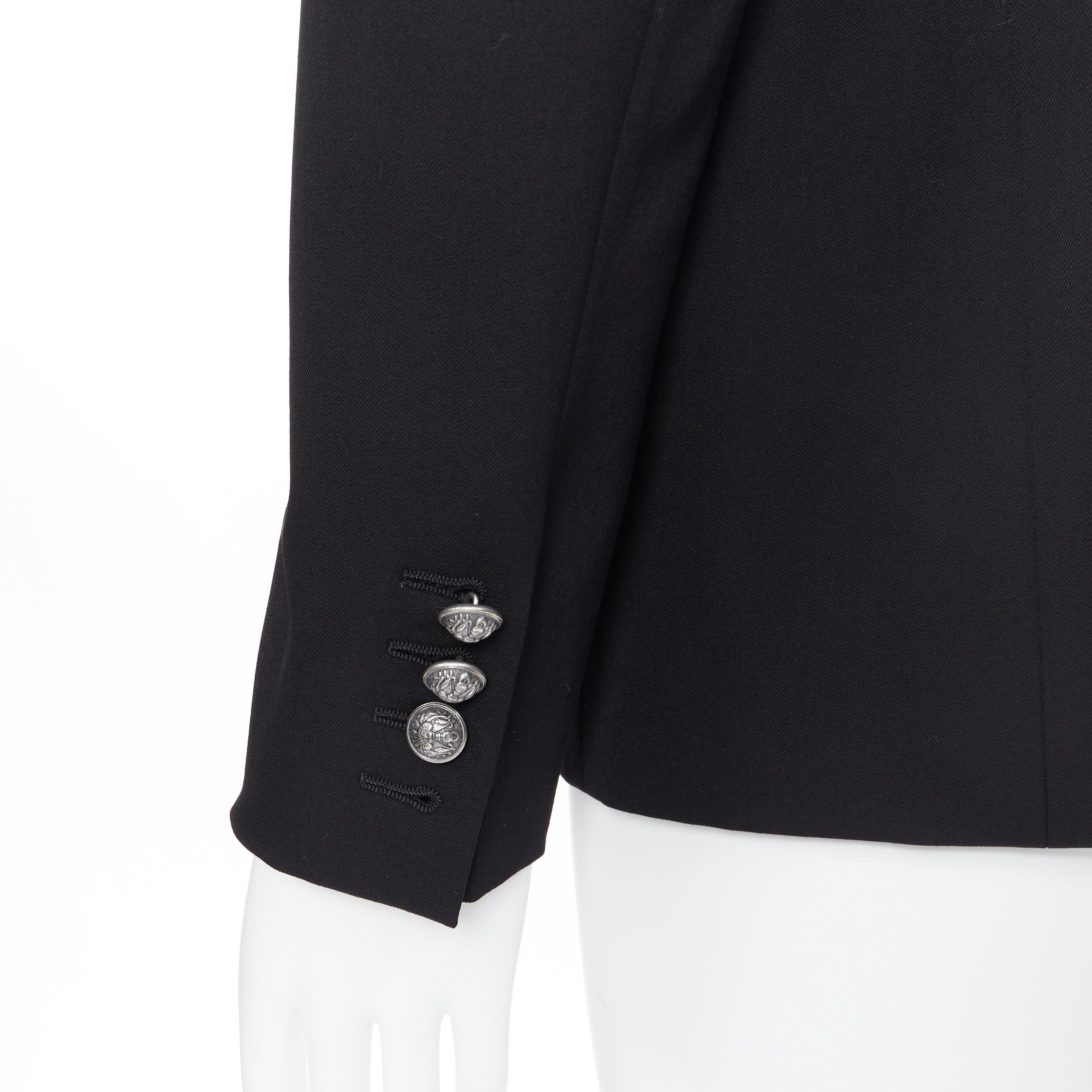 new BALMAIN black wool satin peak label double breasted military blazer EU50 L 3