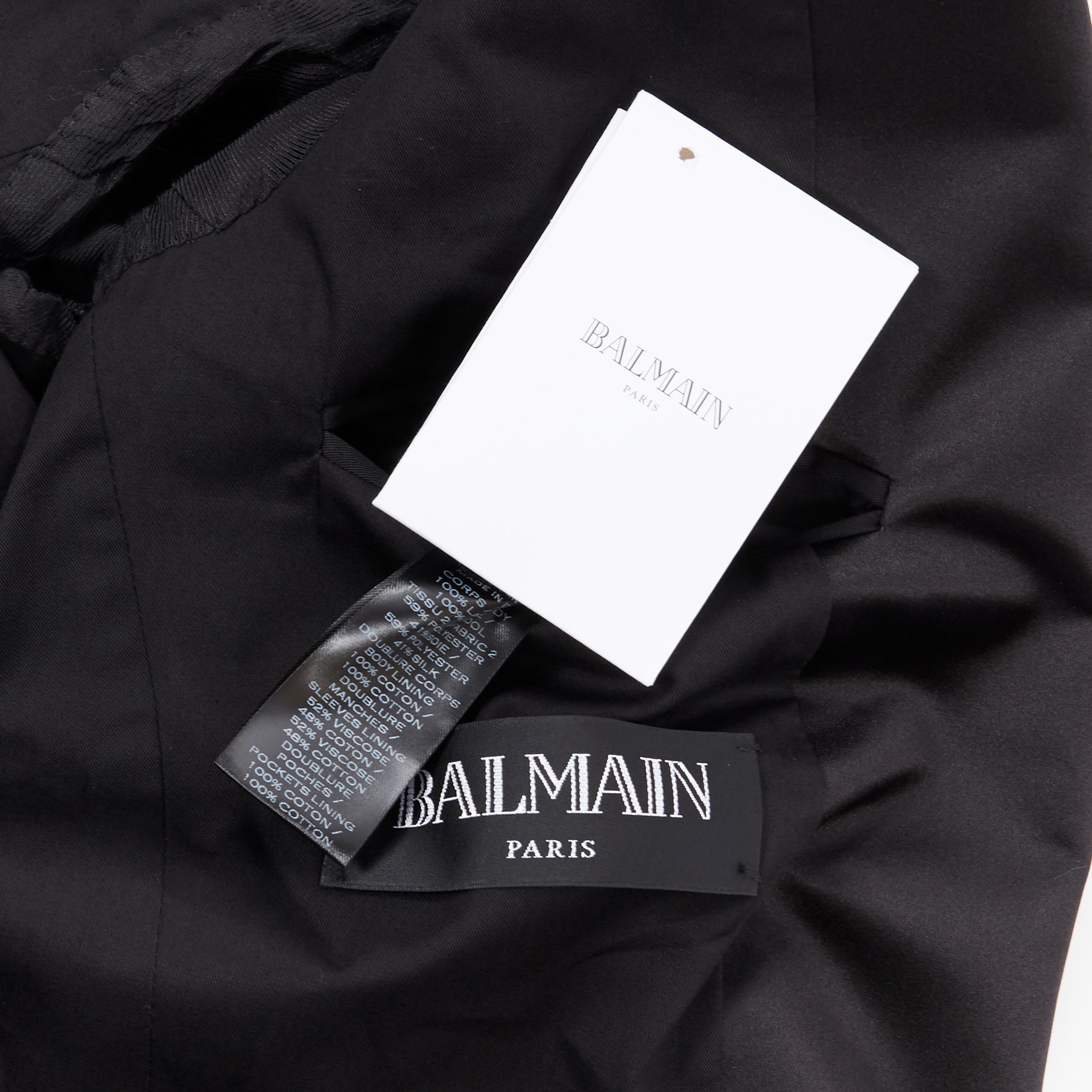 new BALMAIN black wool satin peak label double breasted military blazer EU50 L 4