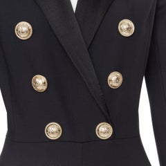 new BALMAIN black wool silk satin peak lapel double breasted jumpsuit FR34 XS