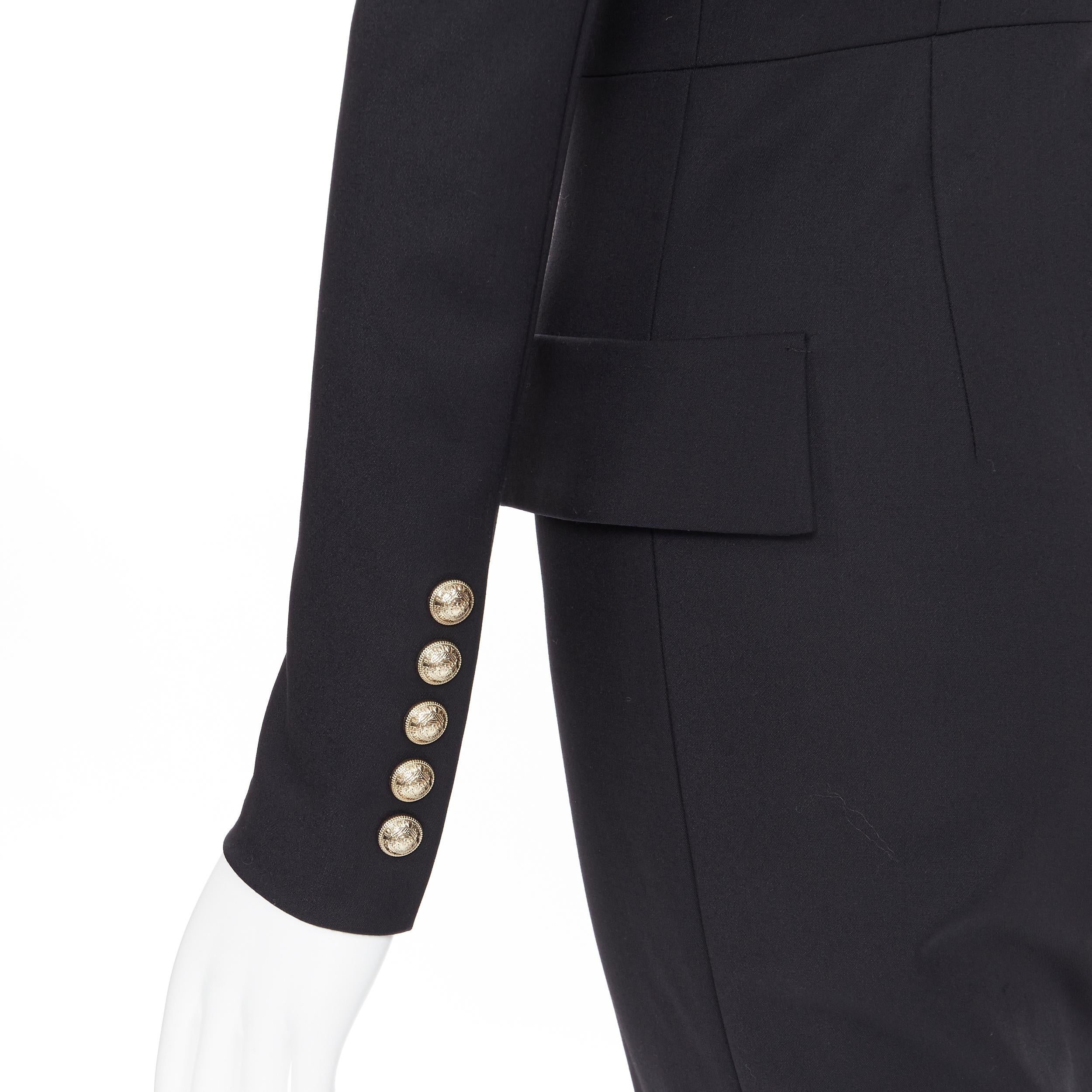 new BALMAIN black wool silk satin peak lapel double breasted jumpsuit FR36 S 5