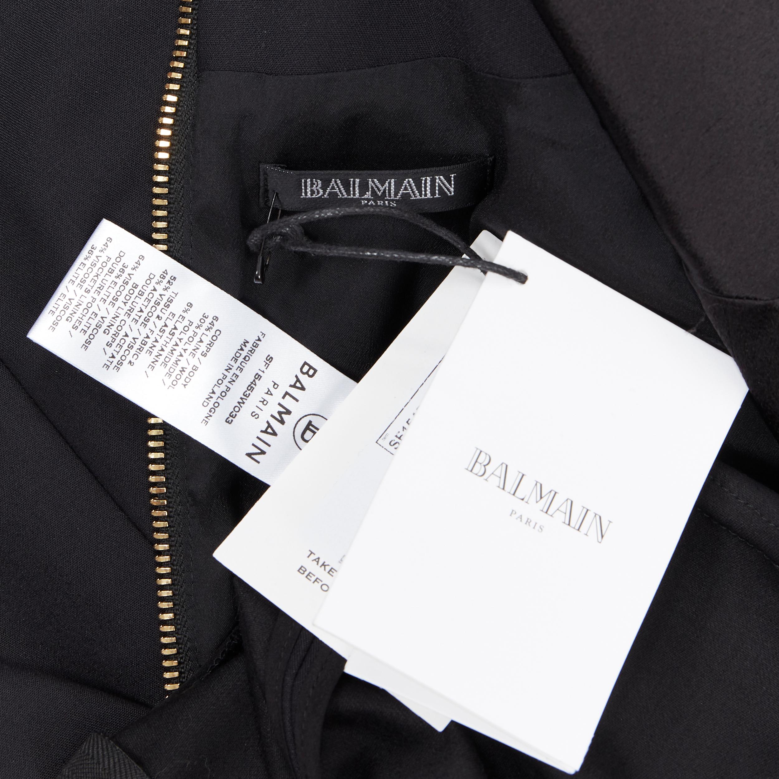 new BALMAIN black wool silk satin peak lapel double breasted jumpsuit FR36 S 7