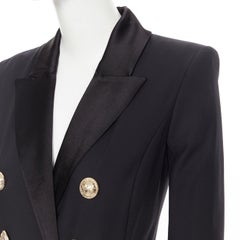 new BALMAIN black wool silk satin peak lapel double breasted jumpsuit FR36 S