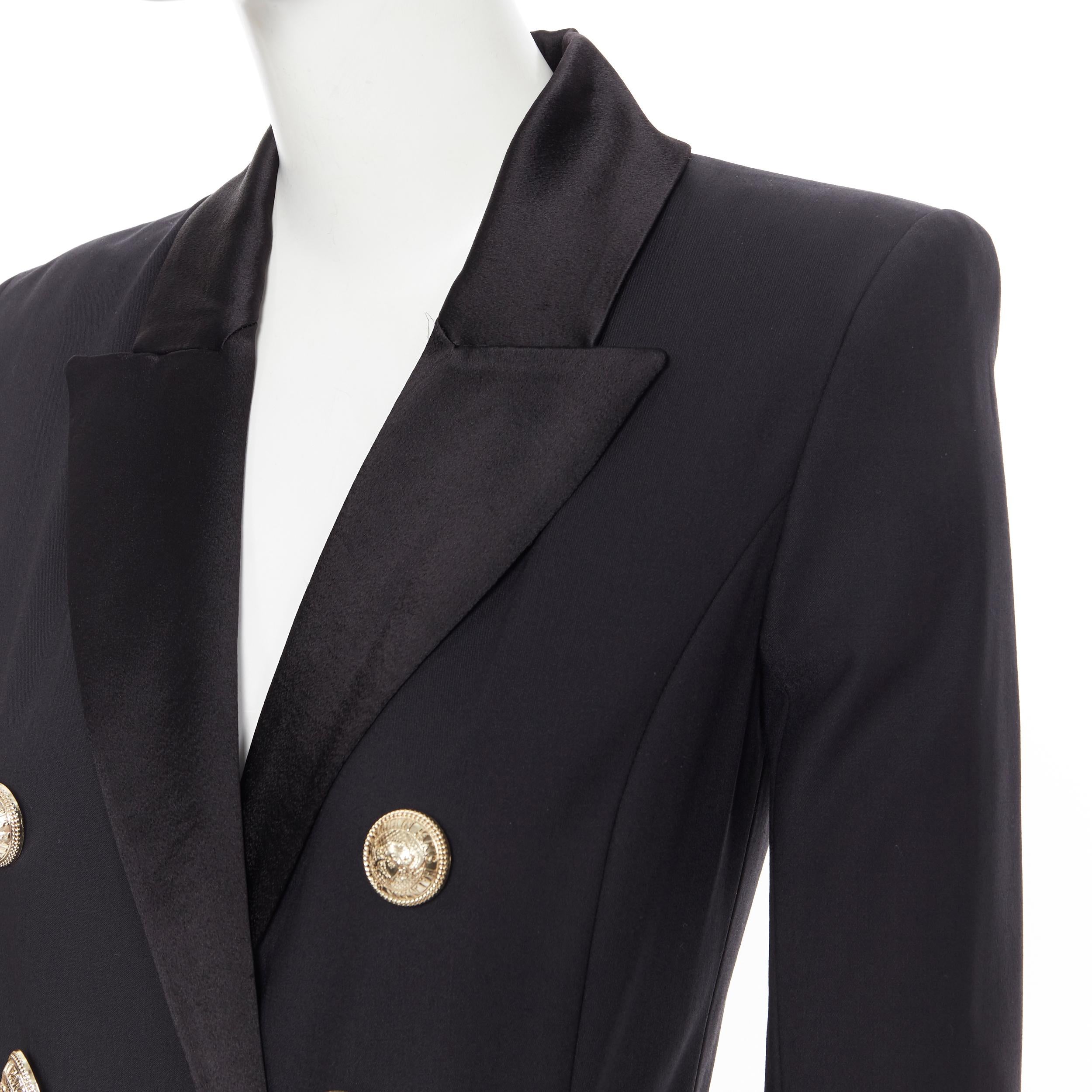new BALMAIN black wool silk satin peak lapel double breasted jumpsuit FR36 S 3