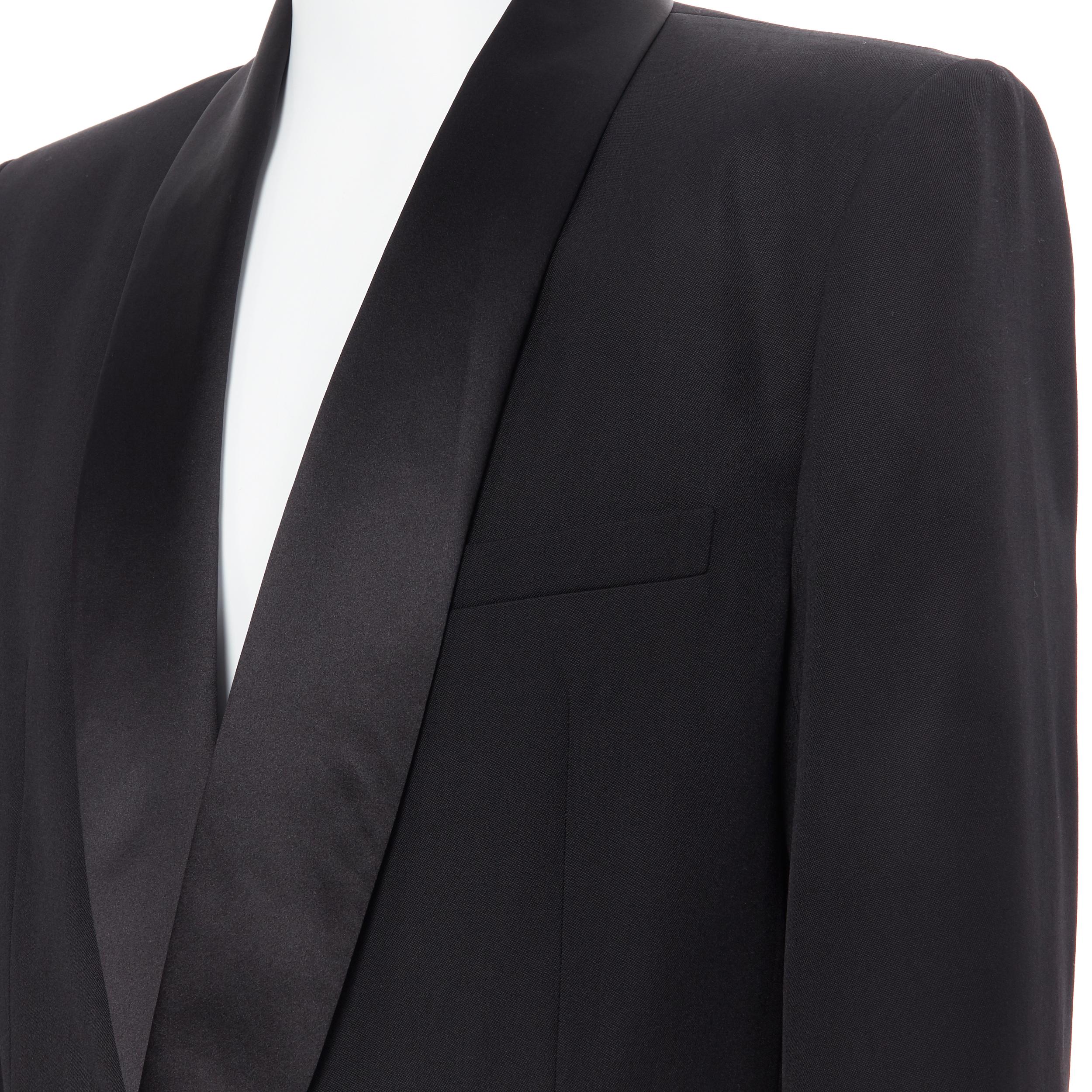new BALMAIN black wool silk satin shawl lapel military button blazer jacket EU54 3
