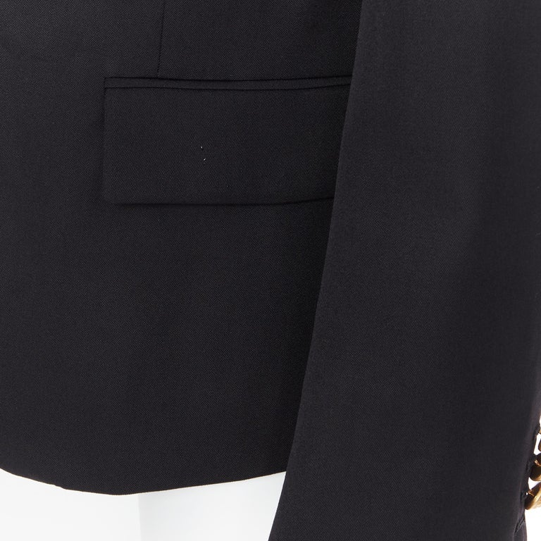 new BALMAIN black wool silk satin shawl lapel military button blazer ...