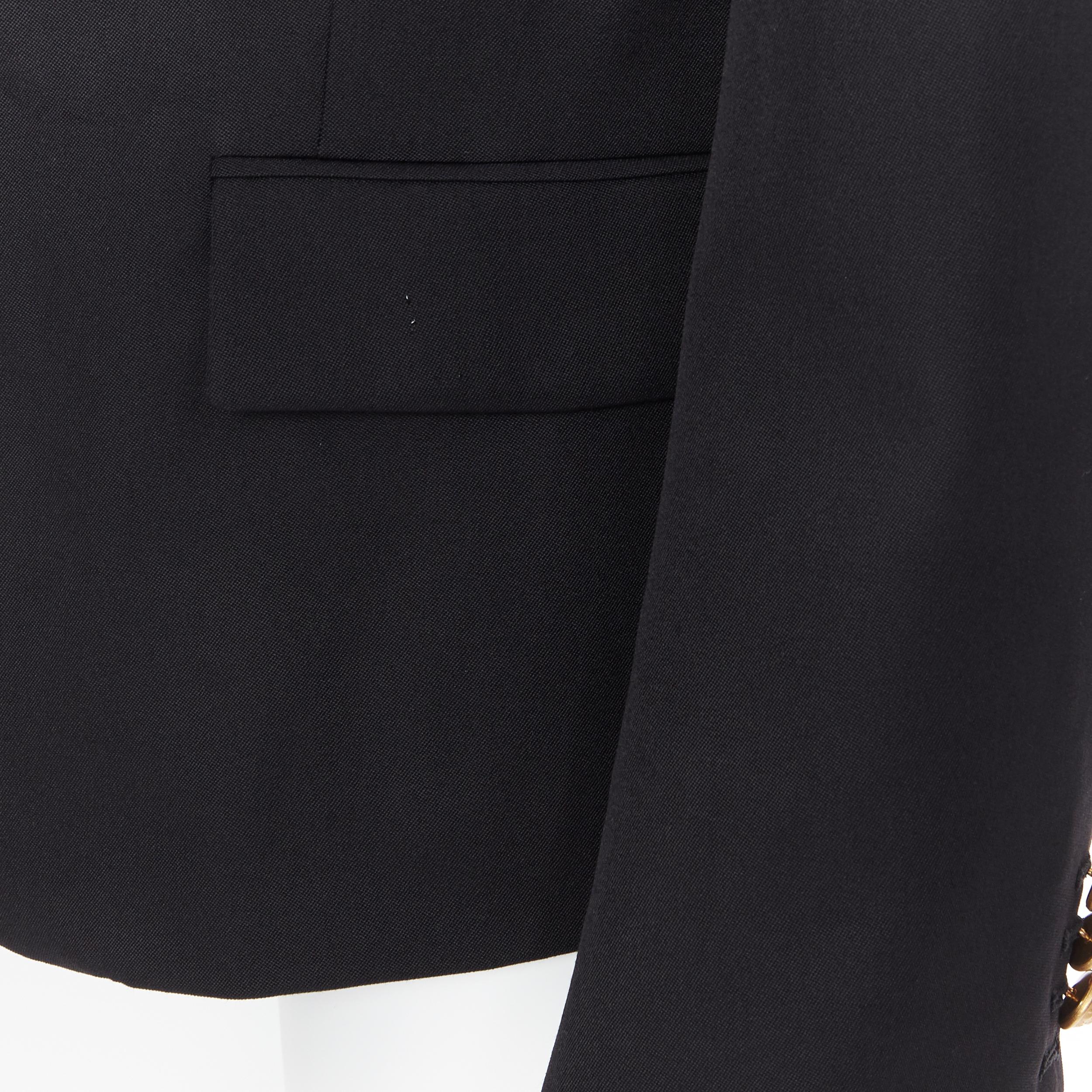 new BALMAIN black wool silk satin shawl lapel military button blazer jacket EU54 4