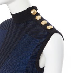 new BALMAIN blue black knitted military button embellished bodycon dress FR34 XS