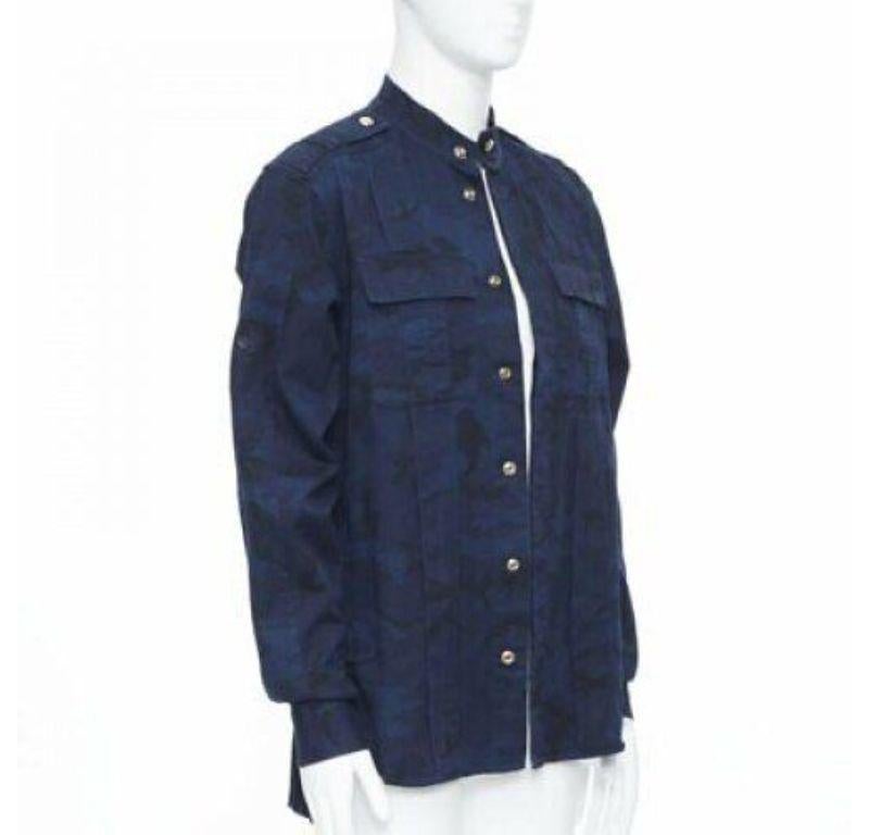Black new BALMAIN blue camouflage cotton gold button military shirt jacket EU38 S For Sale