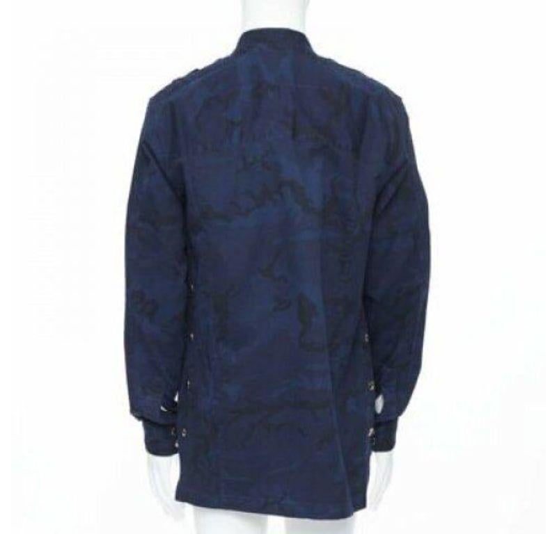 Men's new BALMAIN blue camouflage cotton gold button military shirt jacket EU38 S For Sale