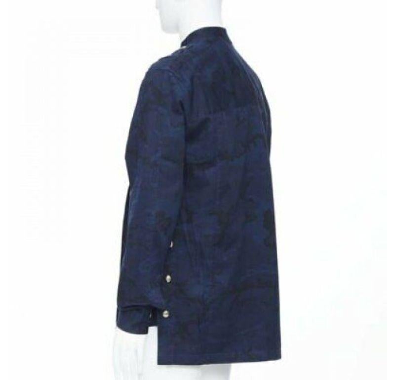 new BALMAIN blue camouflage cotton gold button military shirt jacket EU38 S For Sale 1