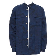 new BALMAIN blue camouflage cotton gold button military shirt jacket  EU38 S