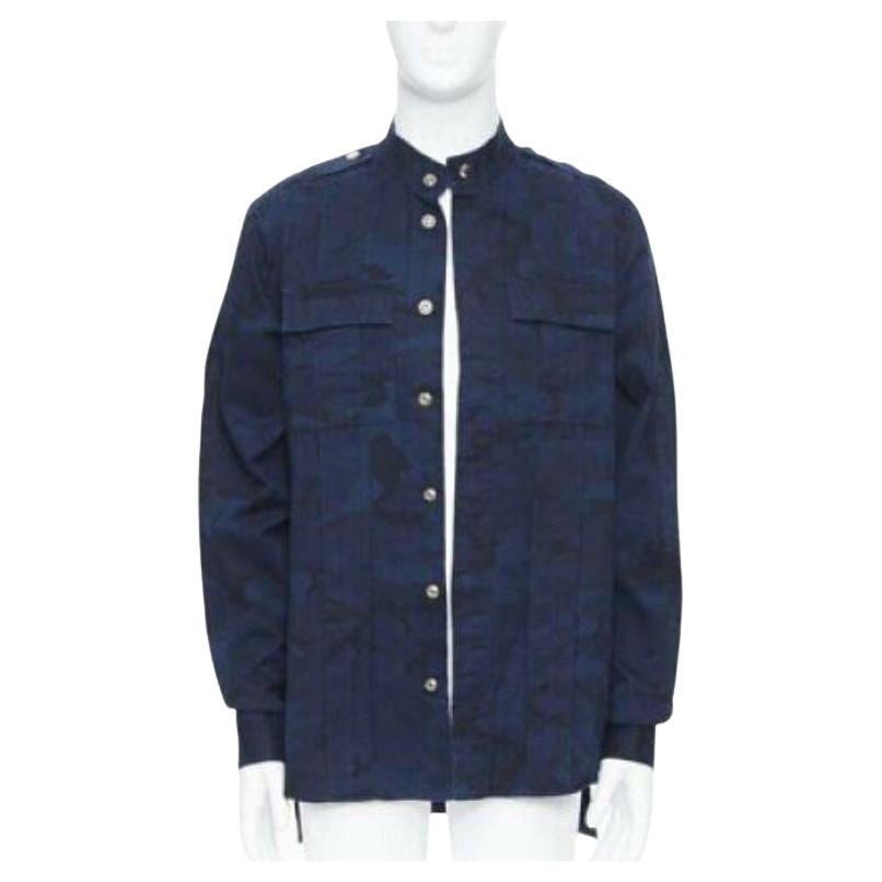 new BALMAIN blue camouflage cotton gold button military shirt jacket EU38 S For Sale