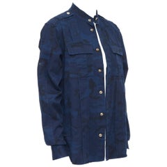 new BALMAIN blue camouflage cotton gold button military shirt jacket  EU39 M