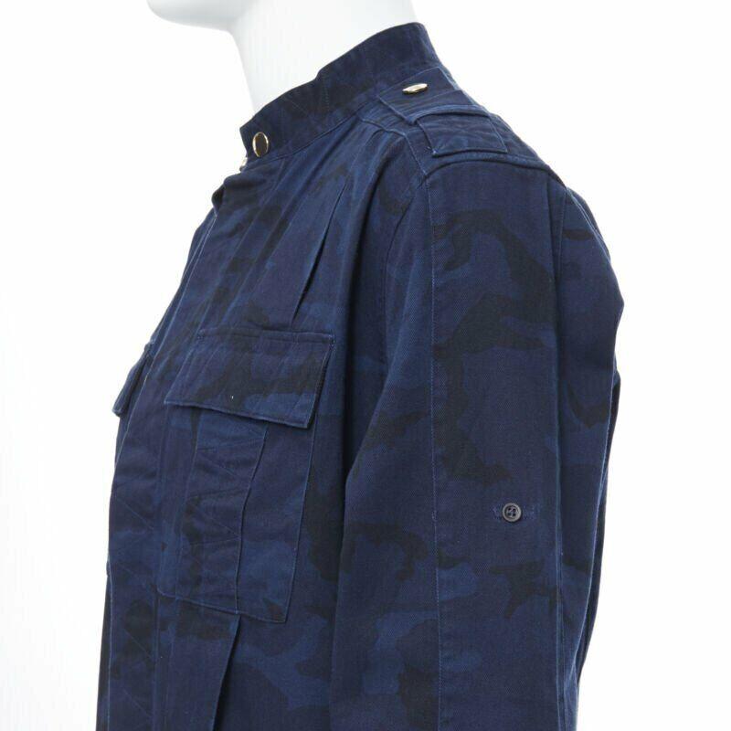 new BALMAIN blue camouflage cotton gold button military shirt jacket  EU40 L For Sale 6