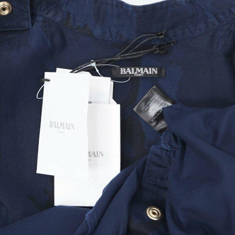 new BALMAIN blue camouflage cotton gold button military shirt jacket  EU40 L For Sale 7